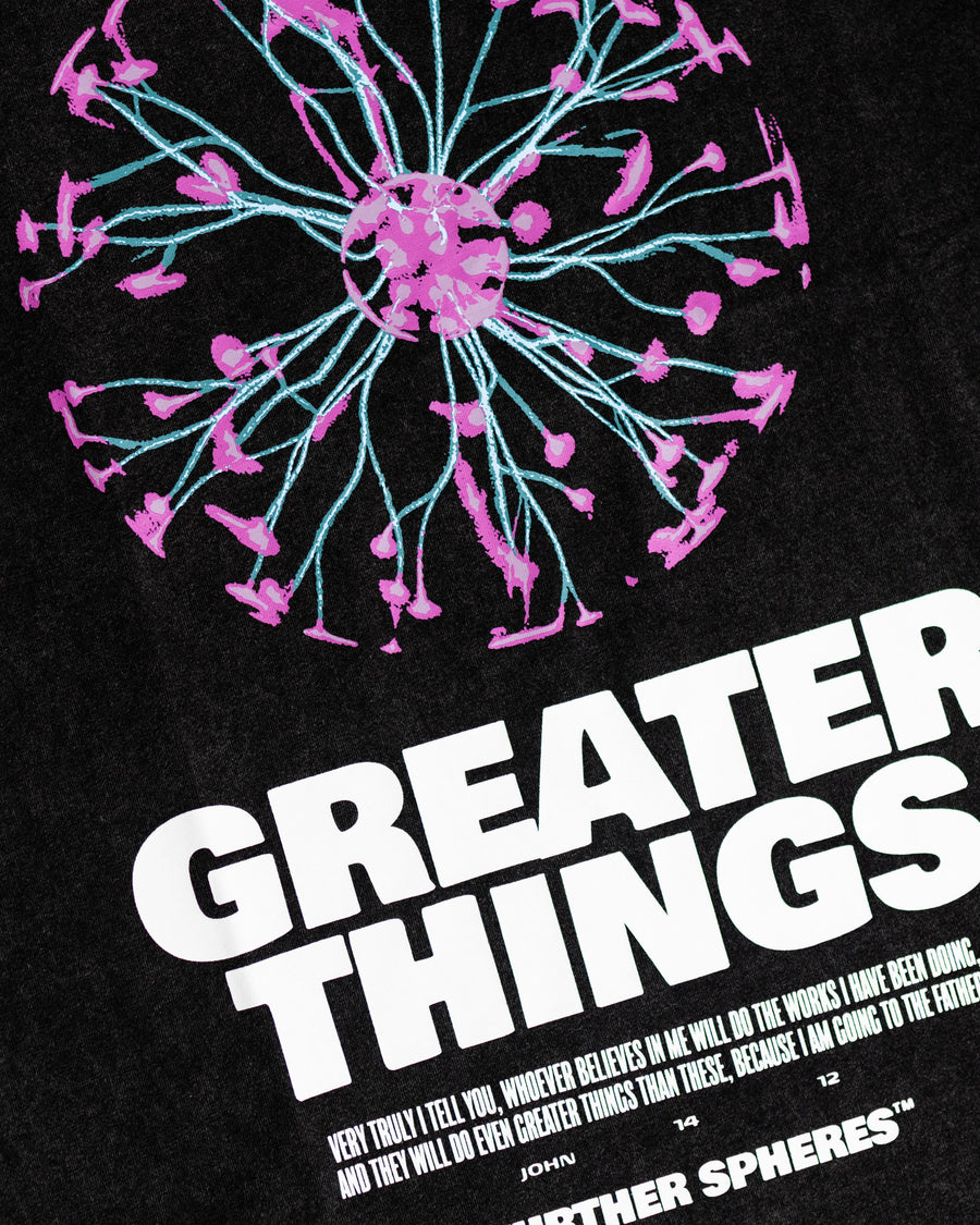 GREATER THINGS BLACK WASHED TEE - SPHERES