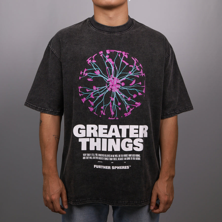 GREATER THINGS BLACK WASHED TEE - SPHERES