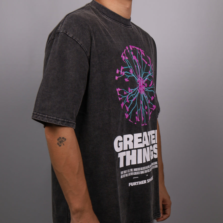 GREATER THINGS BLACK WASHED TEE - SPHERES