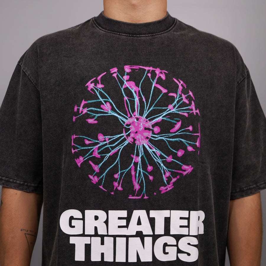 GREATER THINGS BLACK WASHED TEE - SPHERES