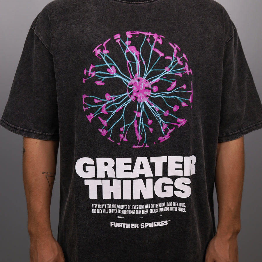 GREATER THINGS BLACK WASHED TEE - SPHERES